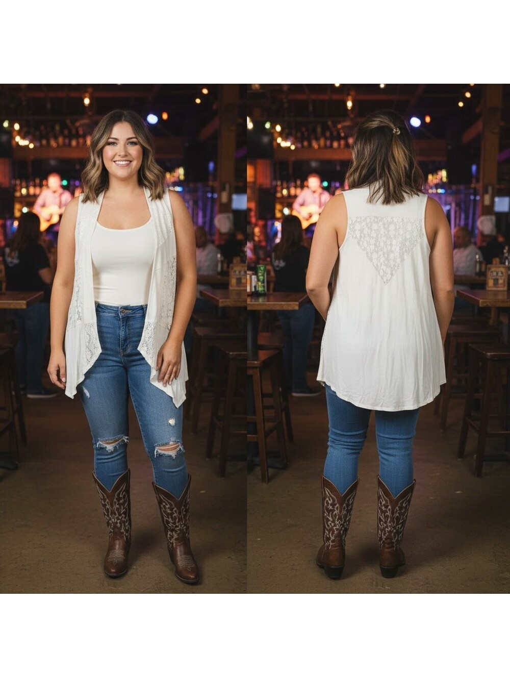 1950 - Cable & Gauge Women's Cream Sleeveless Lace Detail Vest